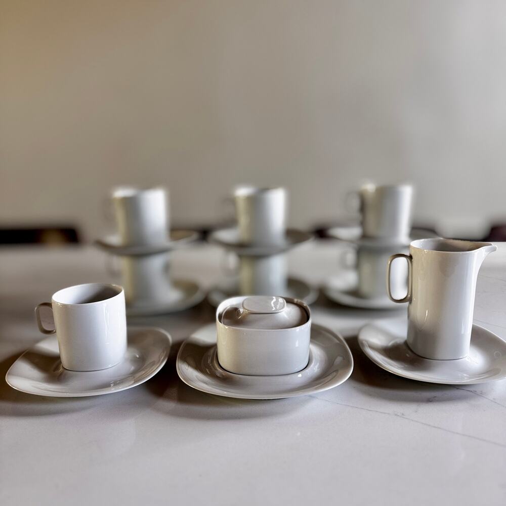 18pc Gerald Gulotta Block Langenthal Transition White Coffee Set + Platter MCM